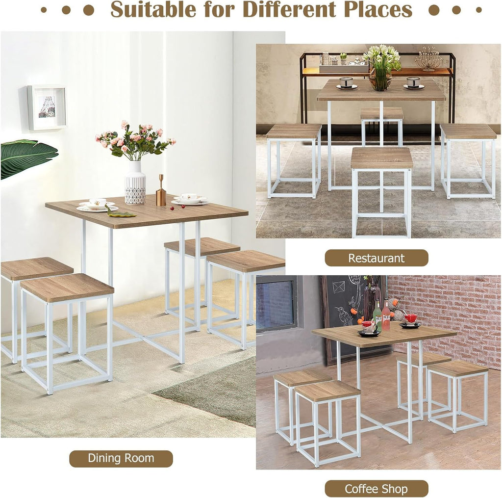 Giantex 5 Piece Dining Table Set, Dining Set for 4 with Square Stools, Small Kitchen Table Set with Metal Frame, Compact Design for Small Space, Home Kitchen Bar Pub Apartment