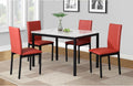 Roundhill Furniture 5 Piece Citico Metal Dinette Set with Laminated Faux Marble Top, White Table with Red Chairs