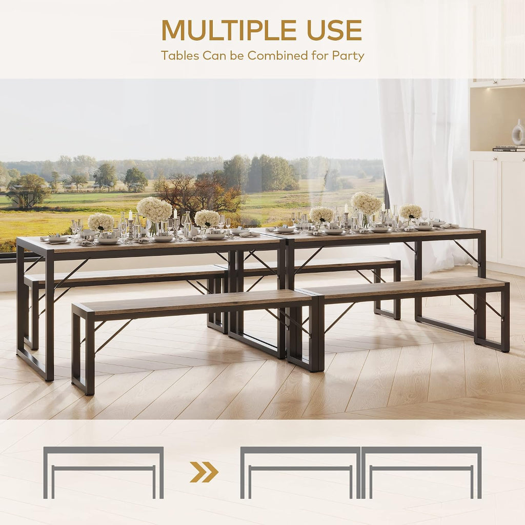 Gizoon 45.5' Dining Table Set for 4 with 2 Benches, Kitchen Table Set with Metal Frame & MDF Board, Space-Saving Dinette for Kitchen, Dining Room -Grey