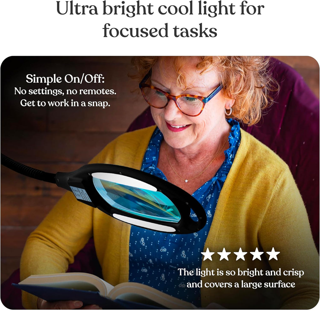 Brightech LightView Pro Magnifying Floor Lamp - Hands Free Magnifier with Bright LED Light for Reading - Work Light with Flexible Gooseneck - Standing Mag Lamp