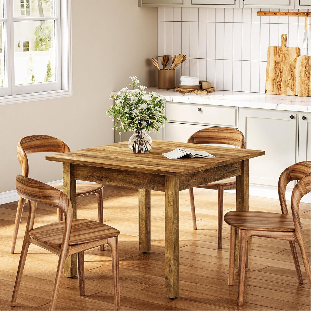 LITTLE TREE 39 Inches Square Dining Table for 4 People, Industrial Wooden Kitchen Table Small Dinner Table, Modern Dining Room Tables for Living Room, Kitchen, Rustic Brown