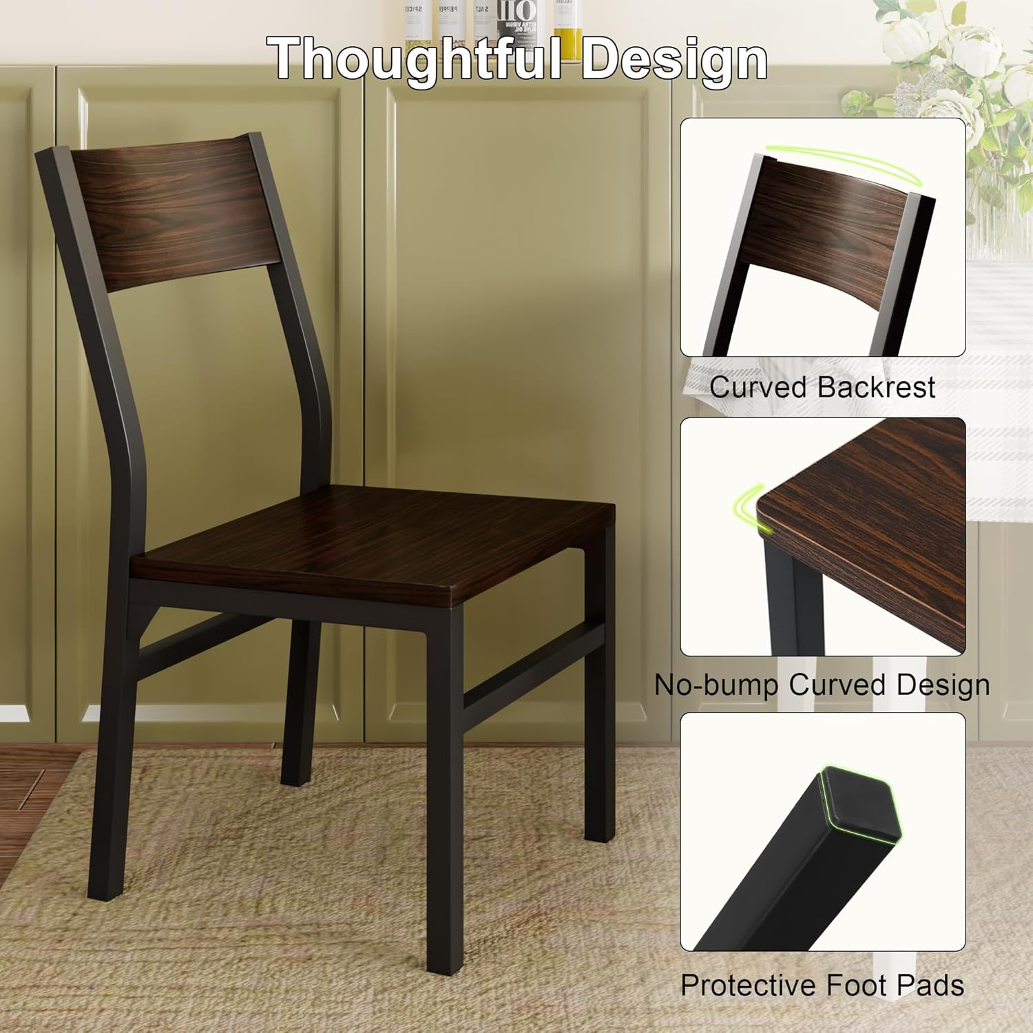 Feonase Dining Chairs Set of 6, Modern Kitchen Chairs with Ergonomic Backrest, MDF Board and Metal Legs, Dinner Chairs for Dining Room, Kitchen and Living Room, Espresso
