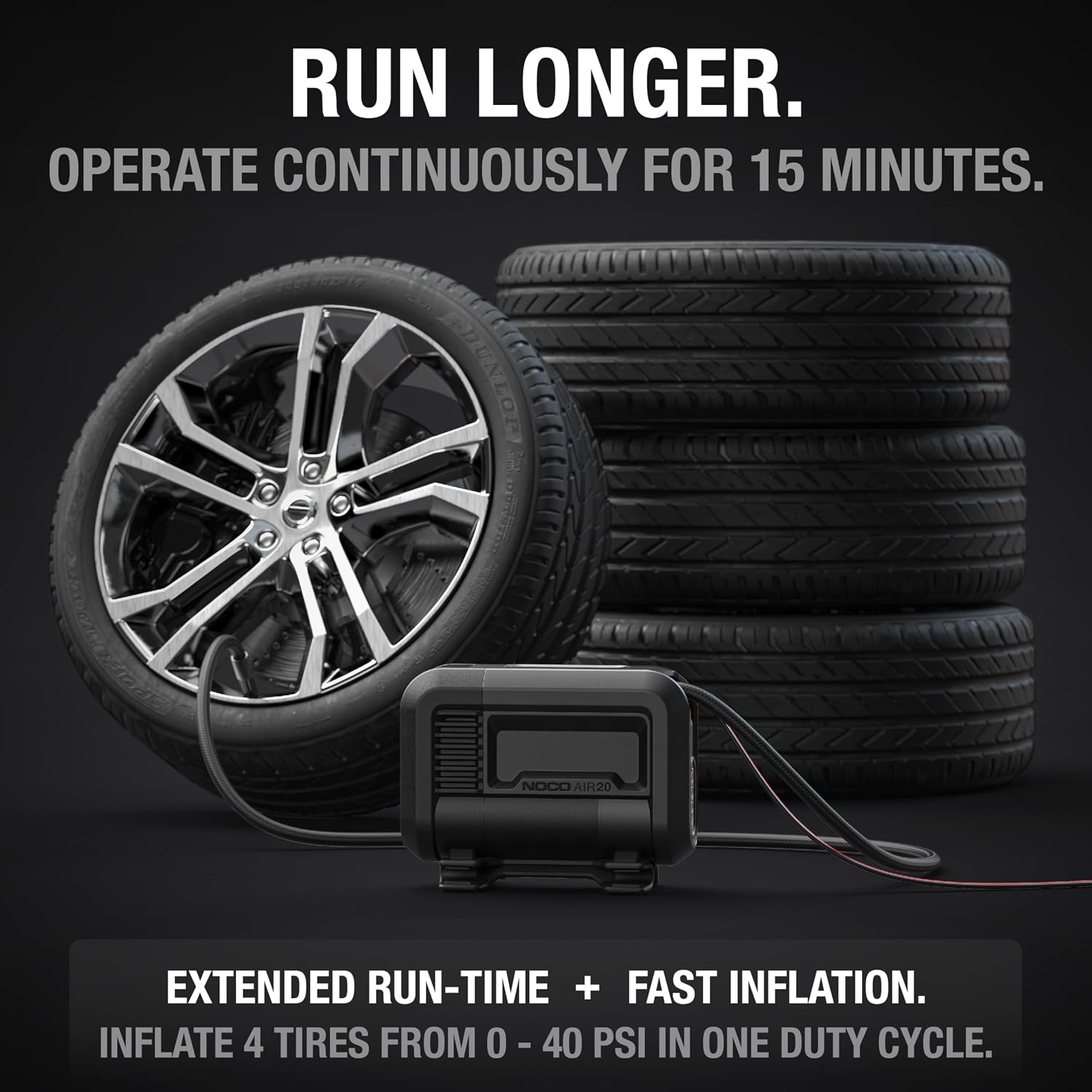 NOCO AIR20: UltraFast 20A Tire Inflator - 12V Portable Air Compressor Pump – 47 SLPM Airflow Inflates 0–40 PSI in 2.5 Minutes – Digital Gauge + Auto-Shutoff