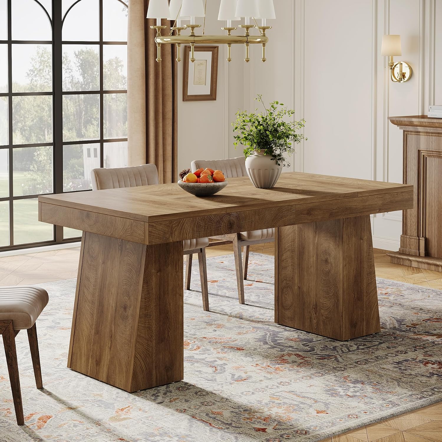 Tribesigns 55-Inch Dining Table for 4, Rectangular Dining Room Table with Sturdy Legs, Wood Kitchen Dinner Tables, Mid-Century Modern Dining Tables for Dining Room, Kitchen, Home, Yellow (Only Table)