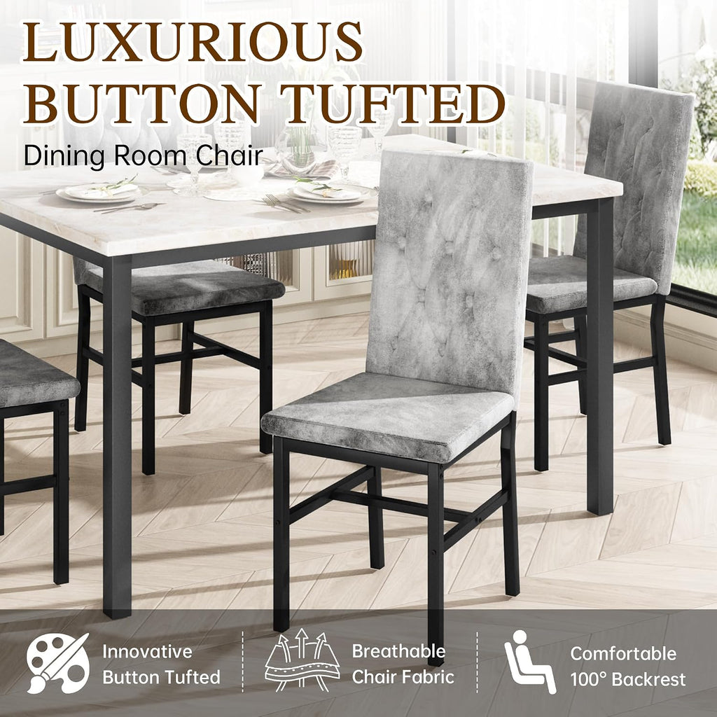 Hooseng Dining Table Set for 4, Faux Marble Small Kitchen Table Chairs Set of 4 with Luxurious Button Tufted Dinner Chairs for Kitchen and Dining (Beige)