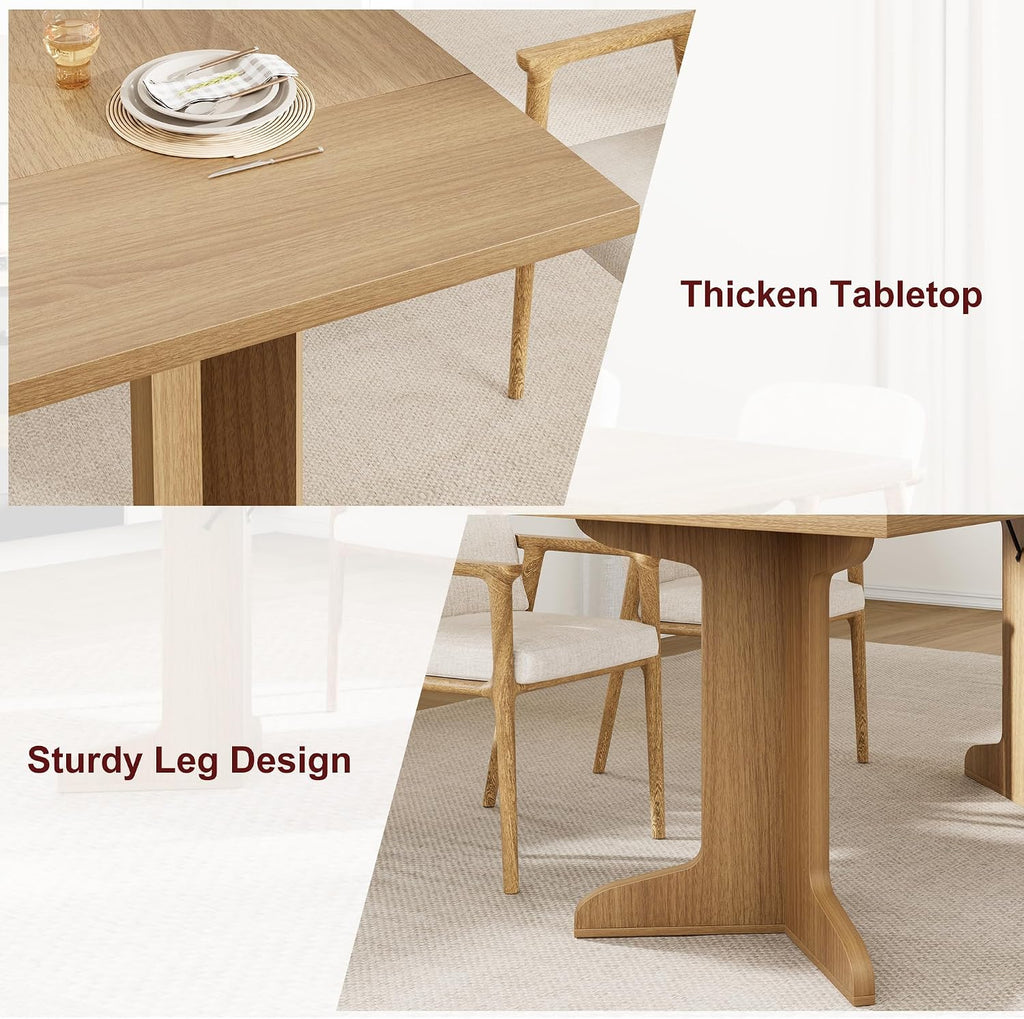 Garvee 71' Large Dining Table for 6 to 8 People, Modern Dinner Table with Unique Wooden Legs, Rectangle Dining Table for Kitchen, Dining Room & Living Room, Oak
