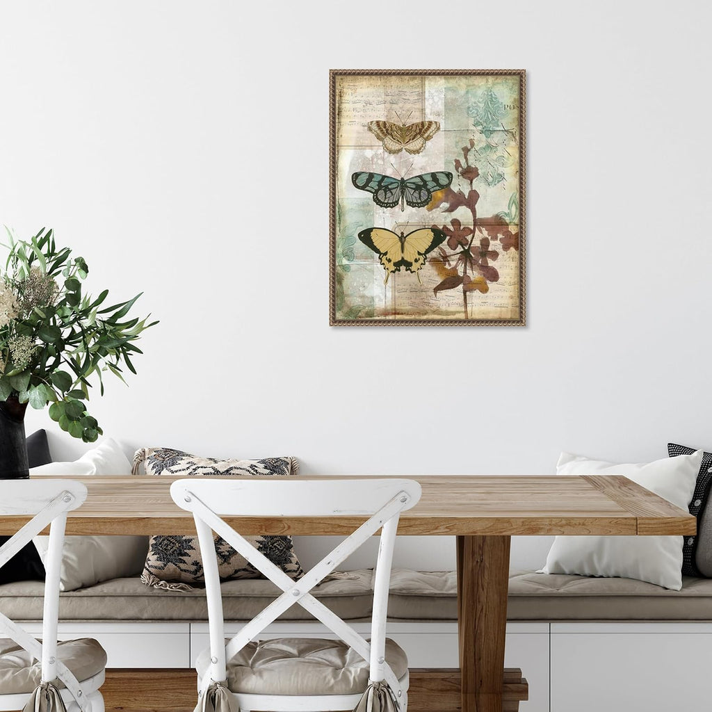 Amanti Art Framed Canvas Wall Art 24x18 Music Box Butterflies I by Jennifer Goldberger, Framed Wall Art Canvas, Animals Artwork, Traditional Decor, Medium Poster Painting for Living Room, Bedroom,
