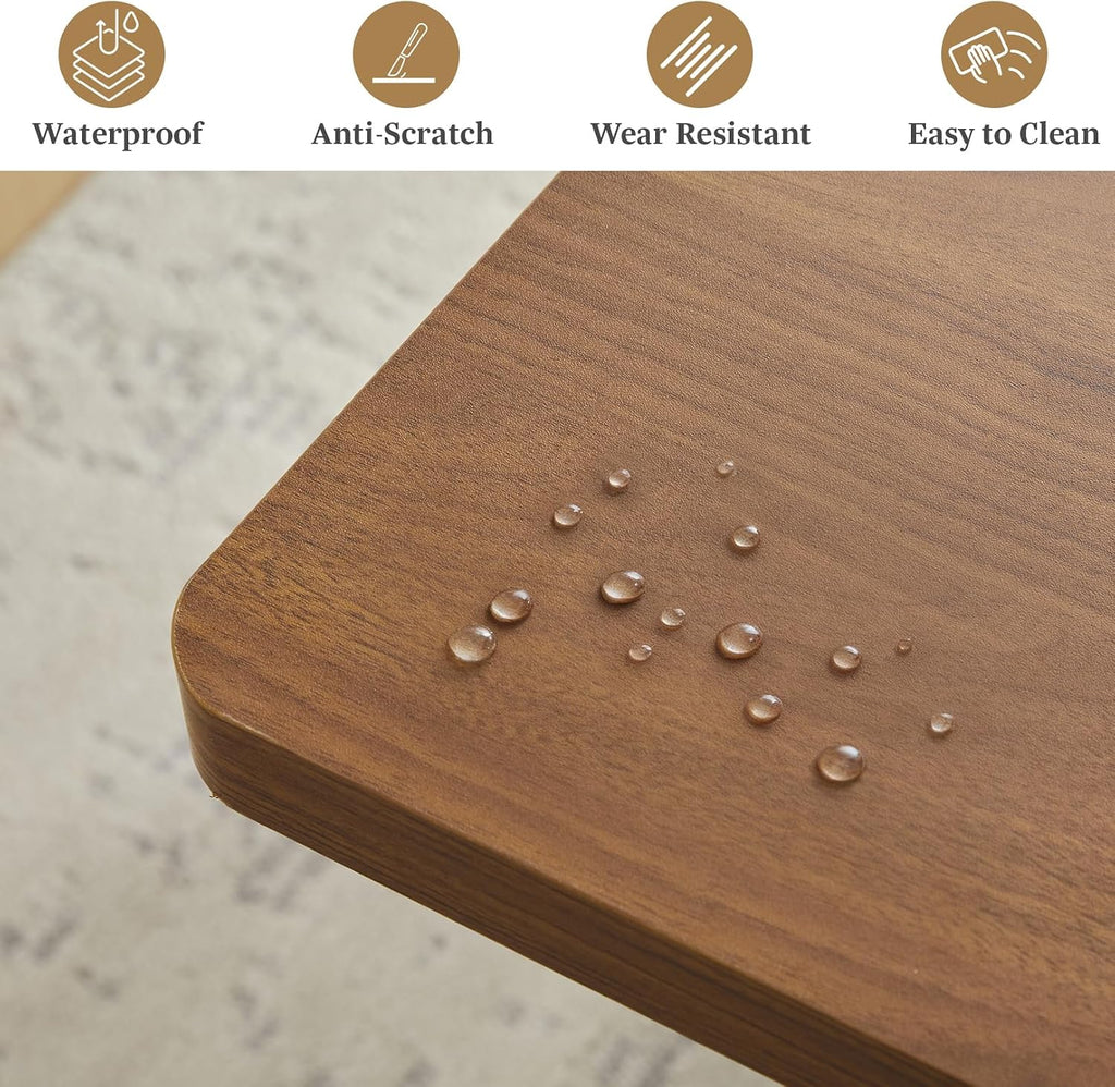 55 in–71 in Extendable Rectangular Dining Table for 4–6, Modern Farmhouse Expandable Kitchen Table with Carved Line Base, Wooden Dinner Table for Kitchen Living Room Home Office (Walnut)