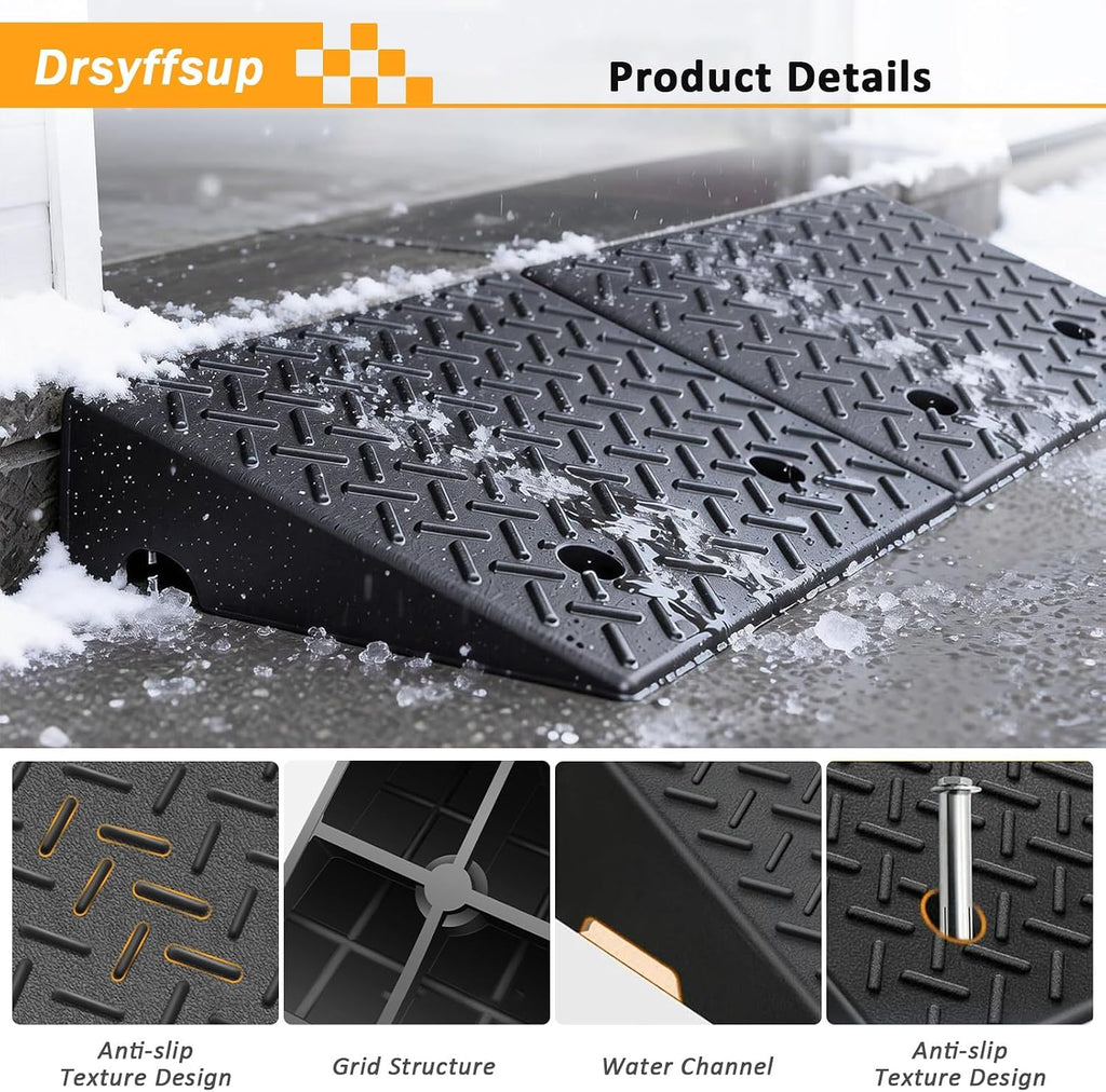 Threshold Ramp for Doorways, 2'/3.9'/4.7'/5.5' Rise Heavy Duty Rubber Driveway Curb Ramps/Kerb Ramp for Wheelchair, Car, Truck, Motorcycle, 2-Pack(50x32x11cm/19.7x12.6x4.3)