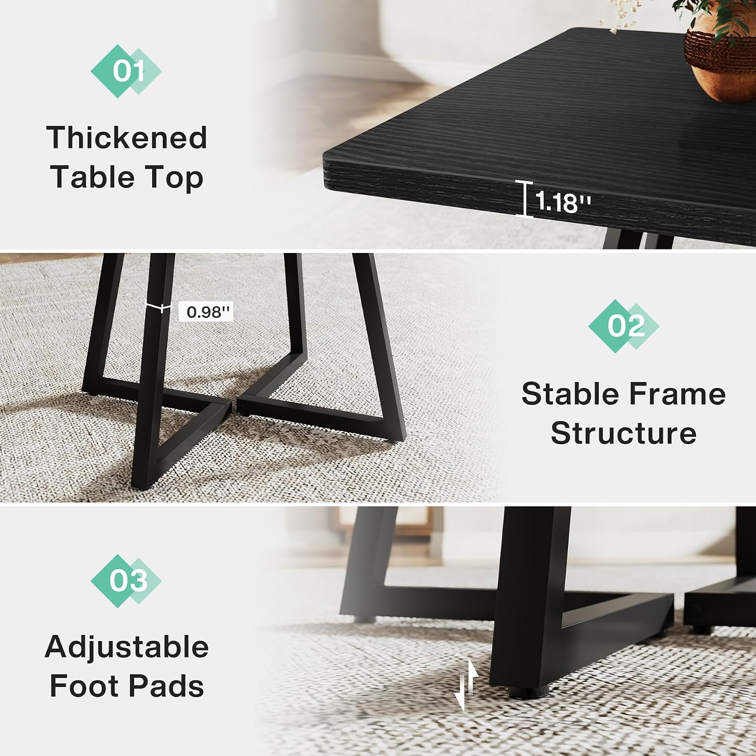 Tribesigns Square Commercial Dining Table Set of 6, 31.5' Heavy Duty Dinner Table with Metal Base, Wooden Kitchen Table for Restaurant, Cafe, Bakery, School, Apartment, Black