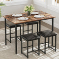 VECELO Kitchen Table and Chairs for 4, Dining Room Set with PU Chairs/Stools, Heavy-Duty Metal Frame, Wooden Tabletop, Space-Saving Design for Small Spaces, Easy Assembly, Walnut Brown