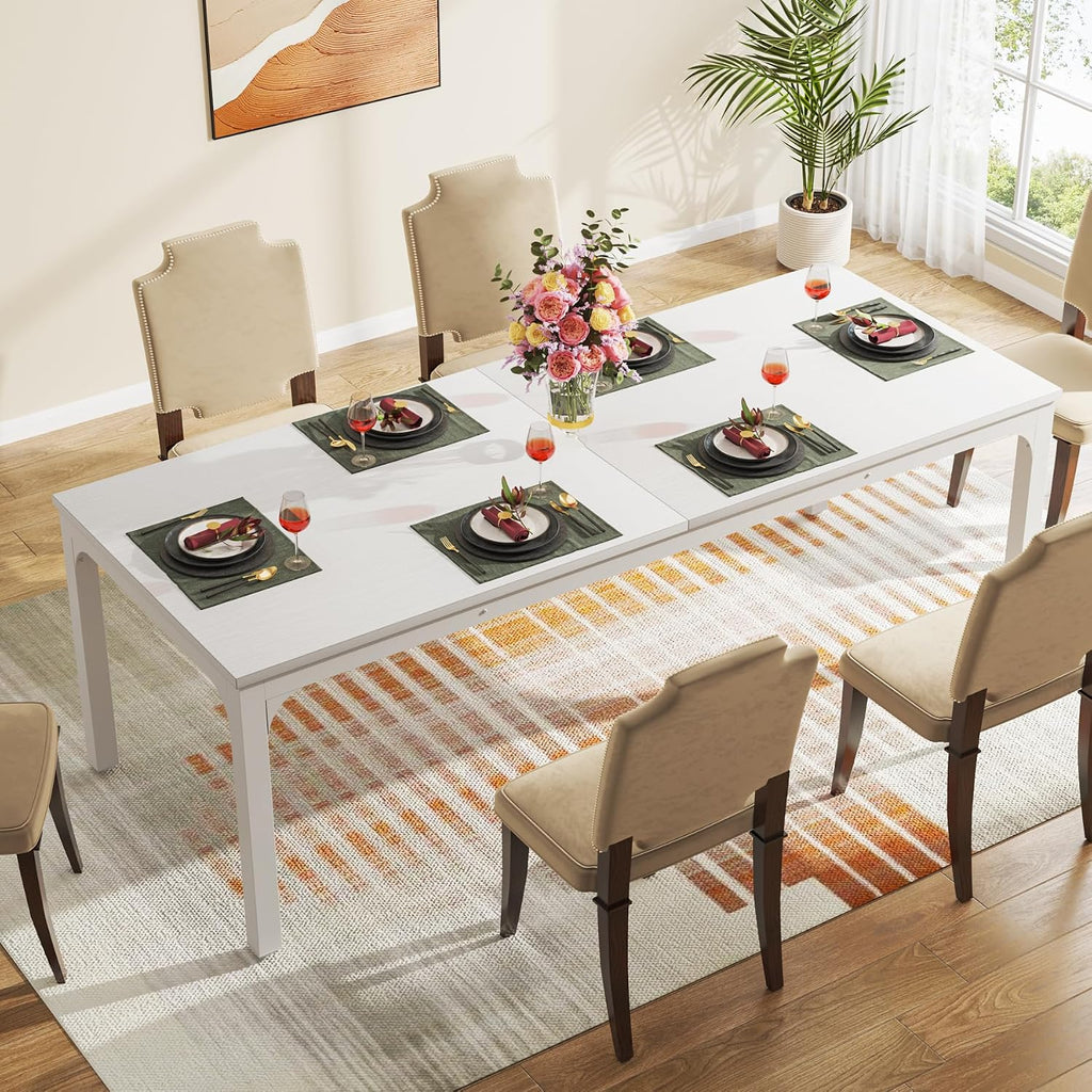 Tribesigns White Dining Table for 6-8 Person, 78-Inch Large Long Rectangle Kitchen Dinner Table for Dining Room, 78.7 x 27.5 x 29.5 Inches(Only Table)