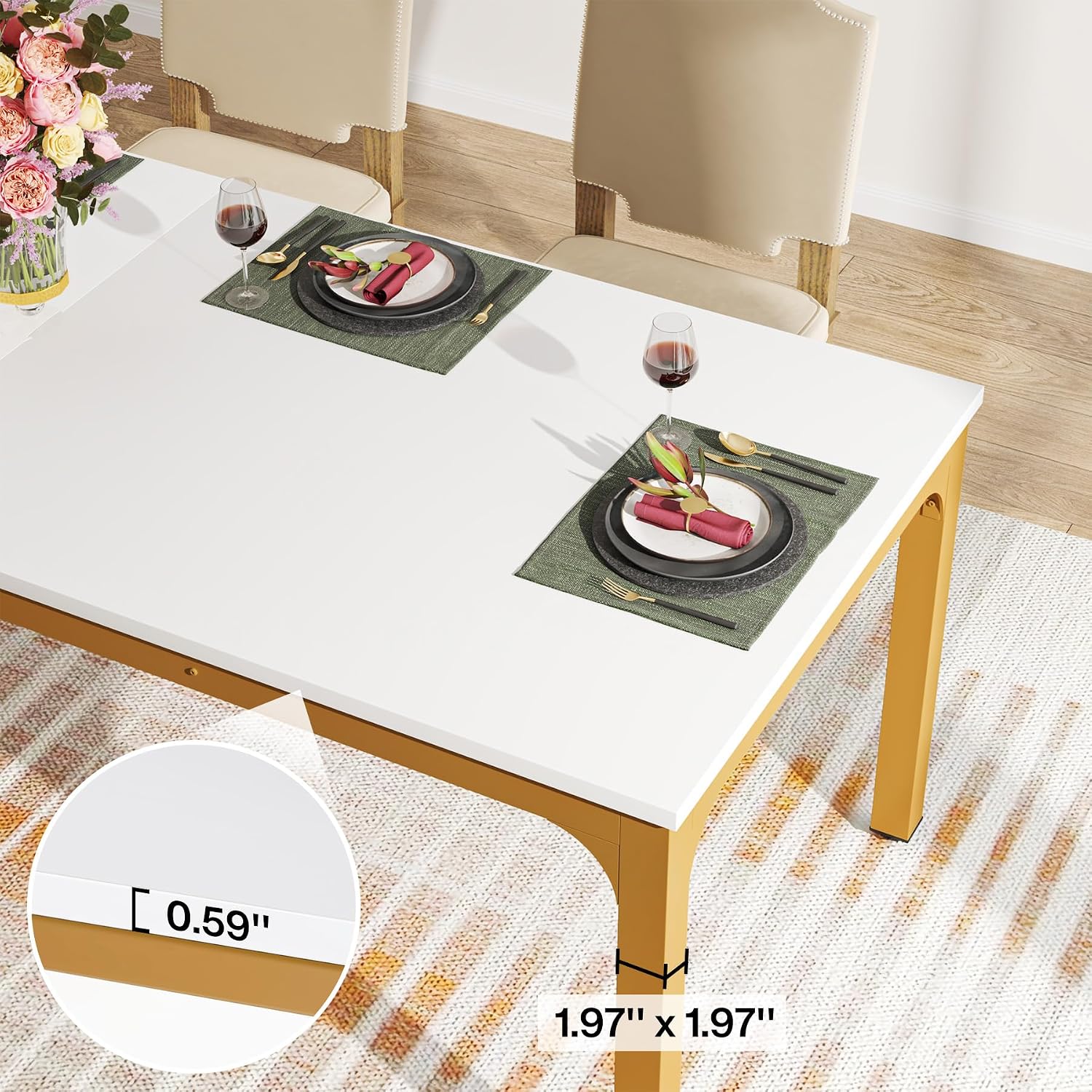 Tribesigns Dining Table for 6-8 Person, 78 inch Long Rectangular Kitchen Dining Table for Living Room and Dining Room, 78.7 x 27.5 x 29.5 Inches(Only Table) (White + Gold)