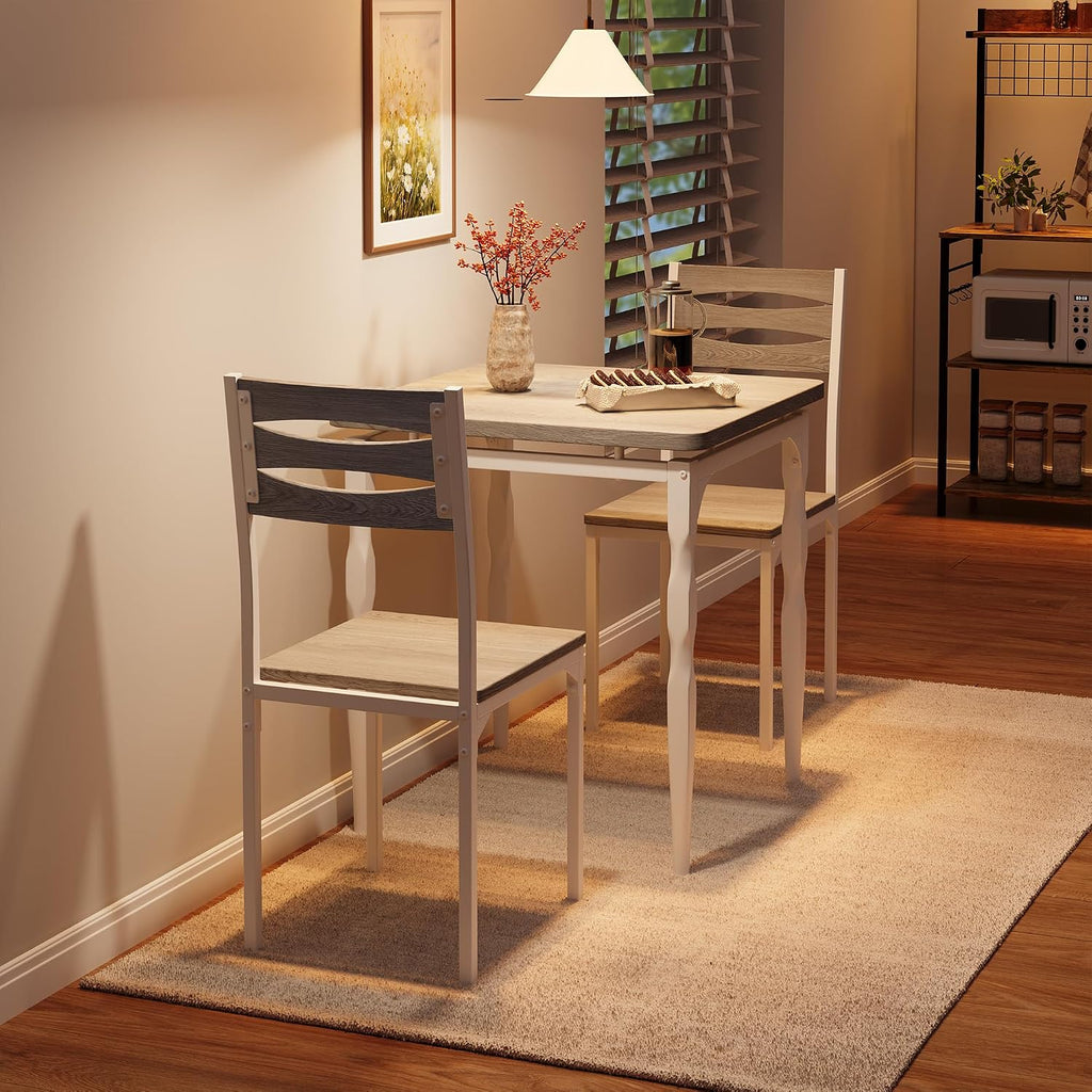 GarveeHome Dining Table Set for 2, Dining Table and Chairs Set of 2, 3 Piece Dining Table Set with Spiral Table Legs for Small Spaces Kitchen Apartment, Wash Grey