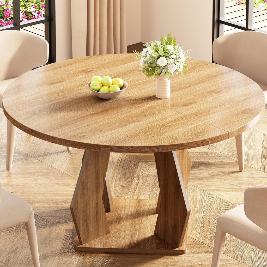 IBF Round Dining Table for 4-6 People,47 Inches Dining Room Table with Wooden Pedestal Base,Circle Dining Room Table for Kitchen,Office,Apartment,Living Room,Oak