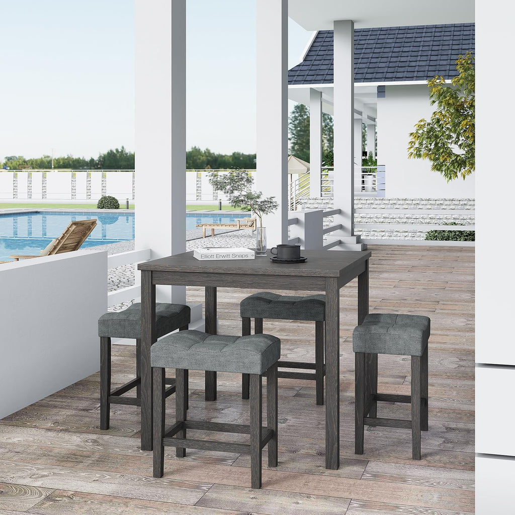 allamazing 5-Piece Counter Dinner Height Table Set, Indoor Modern Rectangular Dining Table Furniture Set for Kitchen, 35 inch Dining Table with 4 stools (1+4 Black)