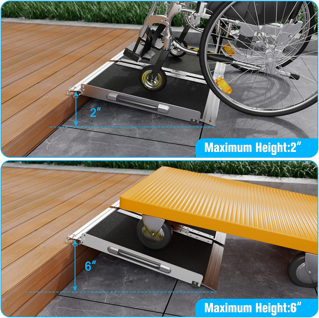 VNN 2FT & 7FT Portable Wheelchair Ramp, Non-Slip Aluminum Folding Handicap Ramp, Door Threshold Wheelchair Ramps for Home, Wheel Chair Ramp for Home Steps, Scooter Ramp for Car, Doorways, Curbs, Stair