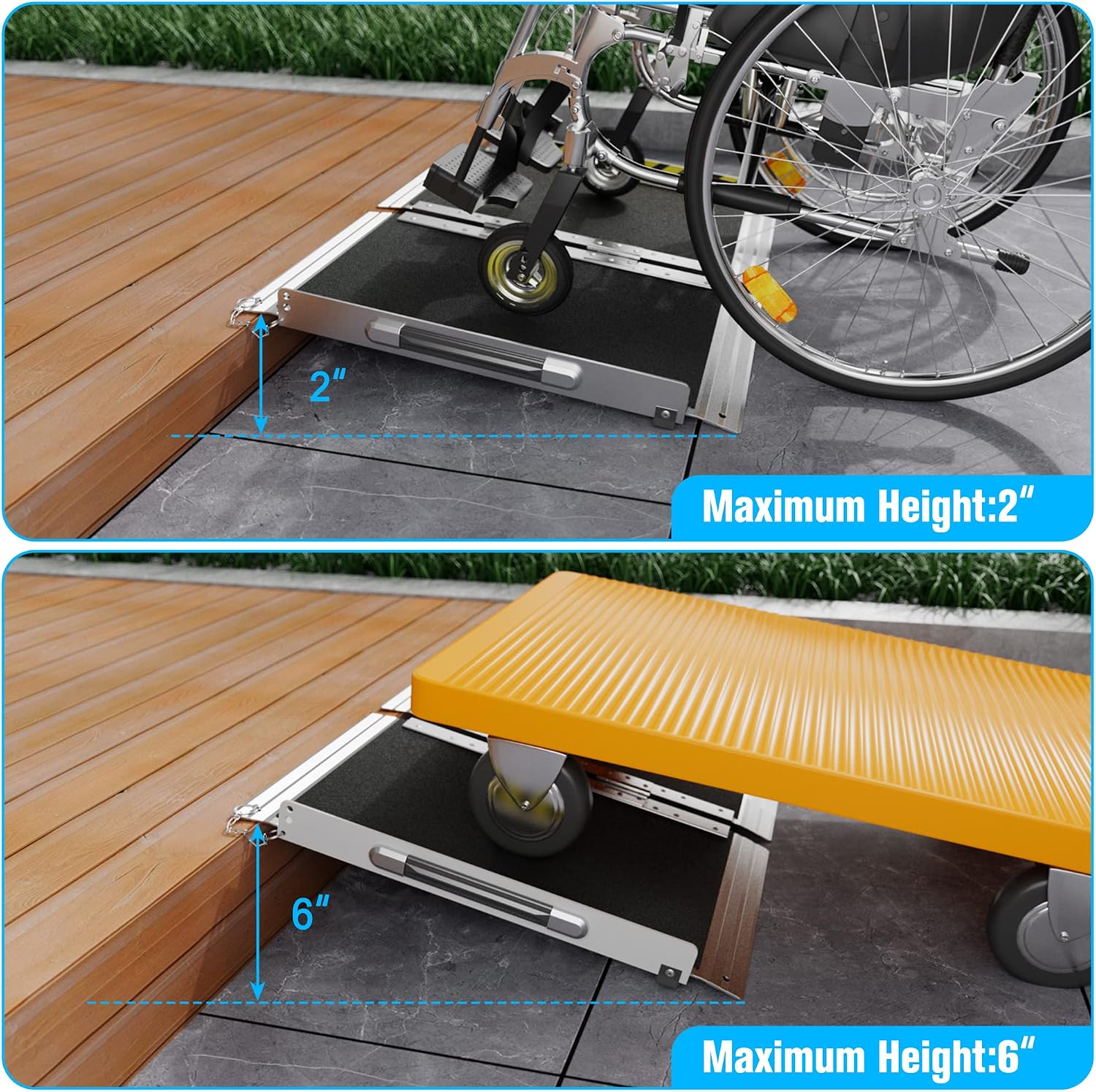 VNN 2FT & 7FT Portable Wheelchair Ramp, Non-Slip Aluminum Folding Handicap Ramp, Door Threshold Wheelchair Ramps for Home, Wheel Chair Ramp for Home Steps, Scooter Ramp for Car, Doorways, Curbs, Stair