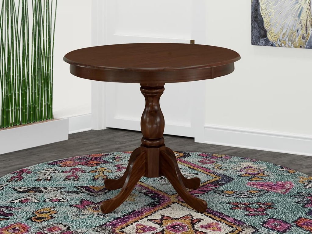 East West Furniture AMT-MAH-TP Antique Dining Room Table - a Round Kitchen Table Top with Pedestal Base, 36x36 Inch, Mahogany