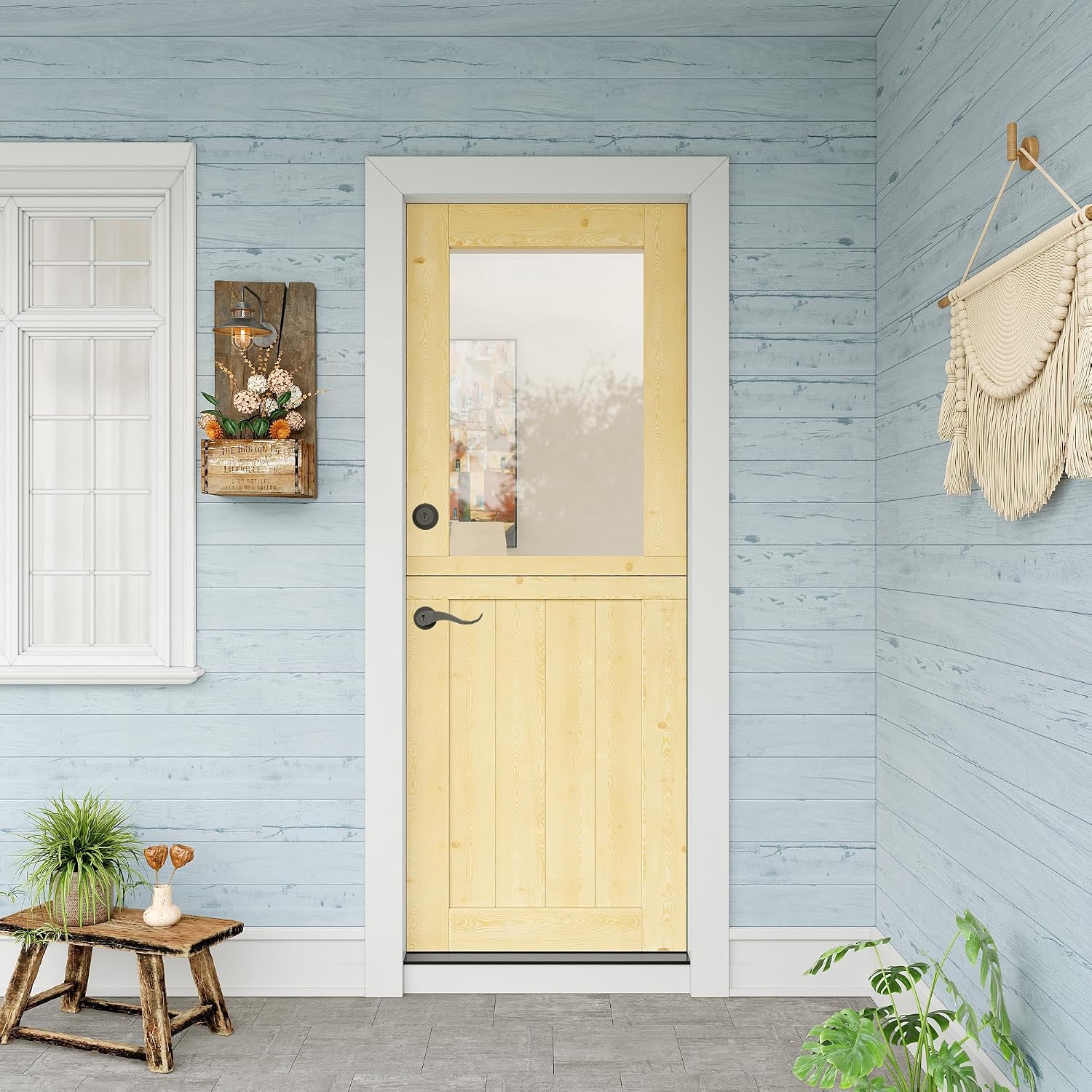 30' x 80' Exterior Prehung Dutch Entry Door (Front/Outside) - 1.75' Pine with 1-Lite Glass,Interior Doors Slab for Home Entryway/Back w/4 Hinges+1 Latch +1 Slab+1 Lock Set +1 Jamb