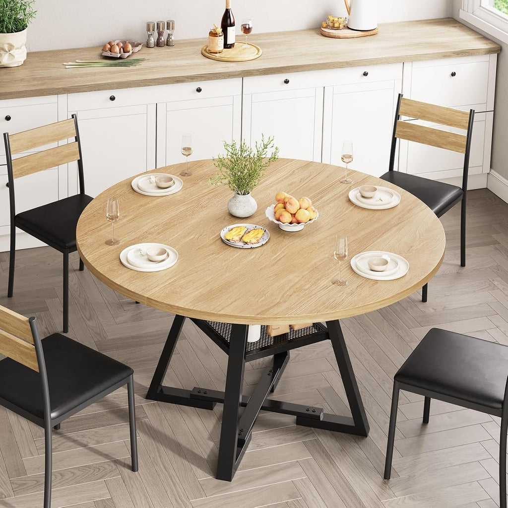 Jocoevol Round Dining Table,Kitchen Dining Room Circle Dinner Pedestal Table,Space Saving Wood Kitchen & Dining Room Furniture (Natual Wood, 42In)