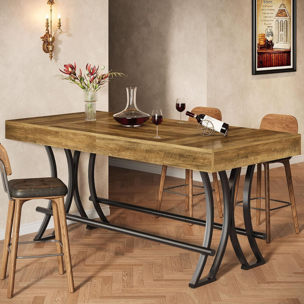 Tribesigns 63' Counter Height Bar Table with Metal Footrest, Rectangular Tall Kitchen Dining Pub Table, Industrial Home Bar Unit for Entertaining, Freestanding, Dark Brown
