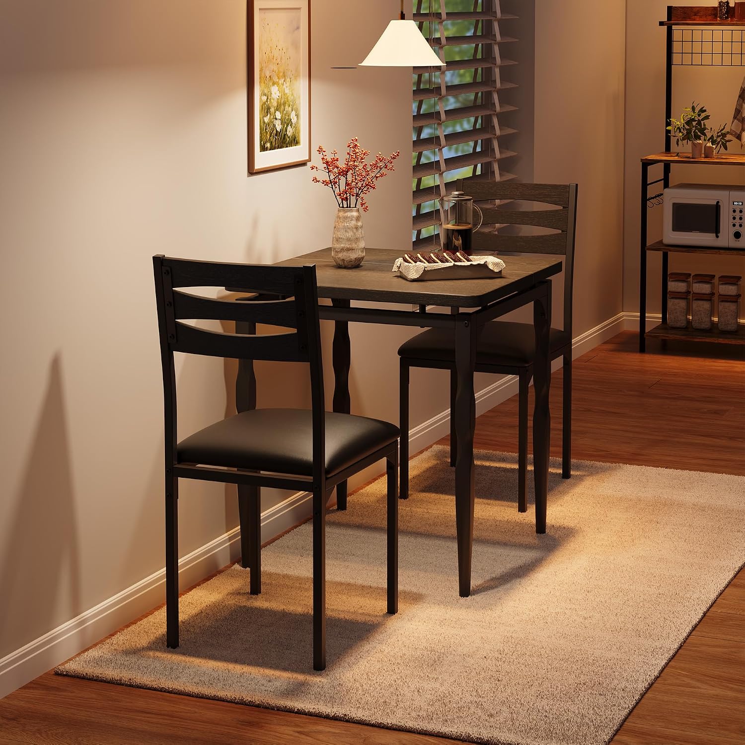 Garvee 3 Piece Dining Table Set, Farmhouse Style Dining Table and Chairs Set for 2, Dining Set for Dining Room Kitchen Apartment, Black