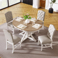 Bellemave Extendable Dining Table Set, 5-Piece Round Table Set with 4 Upholstered Chairs, Oval Kitchen Table Set with Extendable Table (Oak Natural Wood + Off White + Beige Cushions)