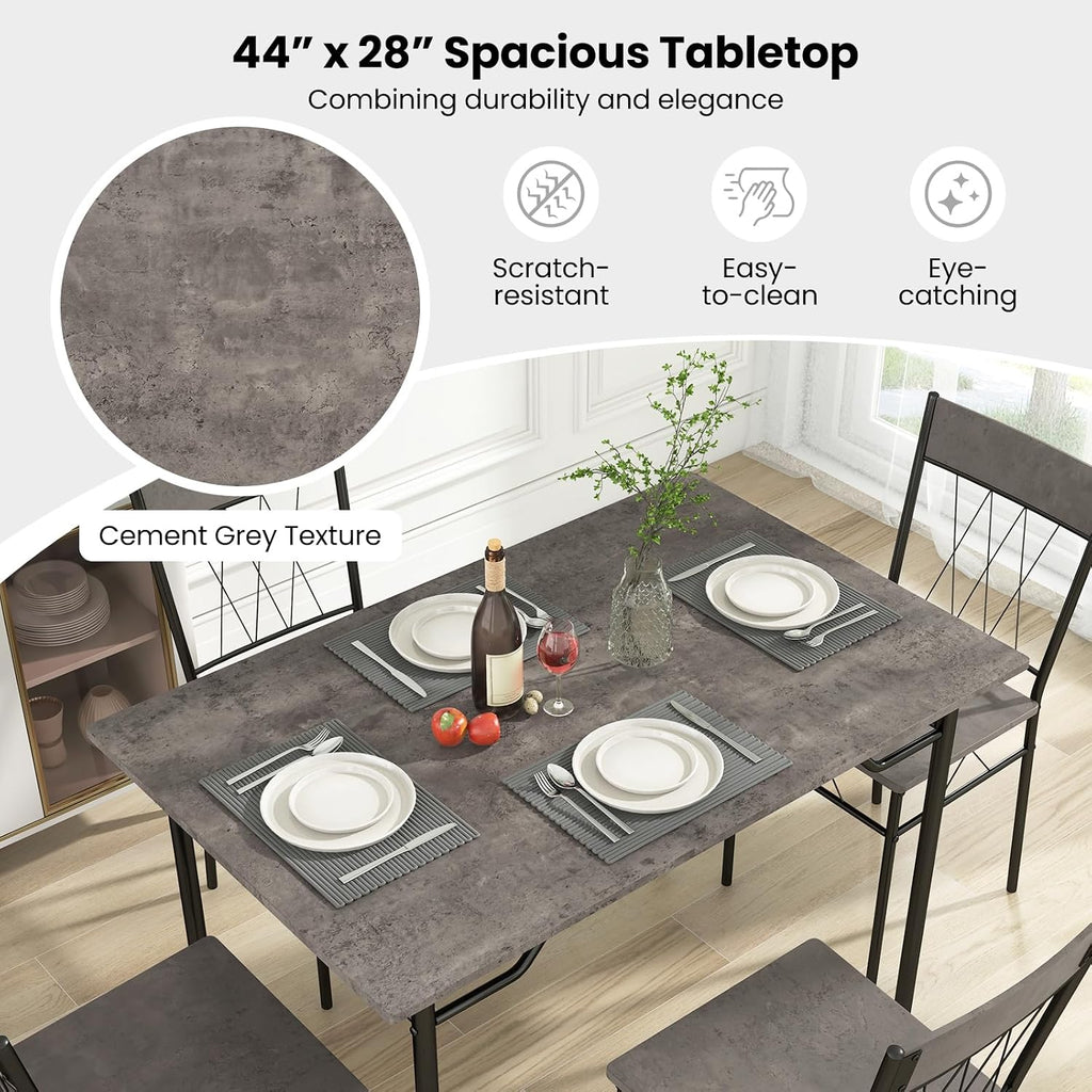 Giantex 5-Piece Breakfast Nook Set, 4 Dining Chairs, Metal Frame, Space-Saving Dinette Table Set for 4, Small Place, Kitchen Table Chairs Set of 4 (Cement Grey)
