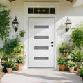 Fiberglass Front Entry Door, 36' x 80' White Knock-Down Door with 4-Lite Frosted Glass, 4-9/16' White Vinyl Frame & Left-Hand Inswing, Modern Style for Residential Exterior Use