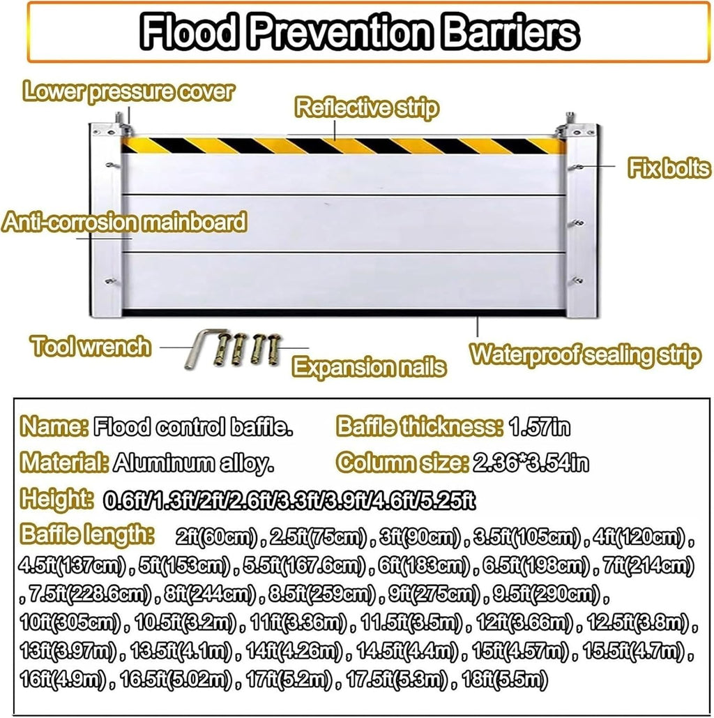 Garage Door Flood Barrier Threshold, Detachable Aluminum Shield Door Water Stopper Barrier for Basement Front Door Gates Sliding Door(H 1.3ft(40cm),3ft(90cm))