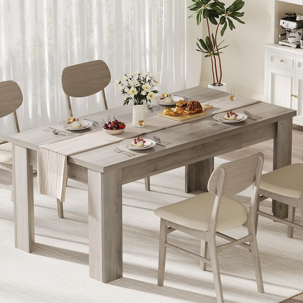 CABIHOME 63' Rectangular Dining Table for 4-6, Farmhouse Large Kitchen Table, Sturdy Frame, 4 Triangular Stable Legs, Thickened Tabletop, Ideal for Apartment, Dining Room, Small Space, Retro Gray