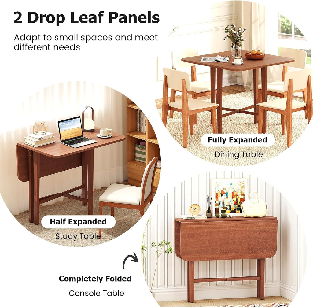 Tangkula 36' Foldable Square Dining Table, Kitchen Table w/Solid Rubber Wood Legs, Dual Drop Leaf Design, Farmhouse Diner Table for 2-4 People, Dining Room, Living Room,Restaurant