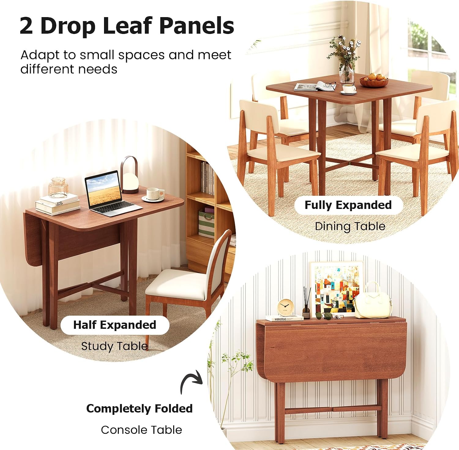 Tangkula 36' Foldable Square Dining Table, Kitchen Table w/Solid Rubber Wood Legs, Dual Drop Leaf Design, Farmhouse Diner Table for 2-4 People, Dining Room, Living Room,Restaurant