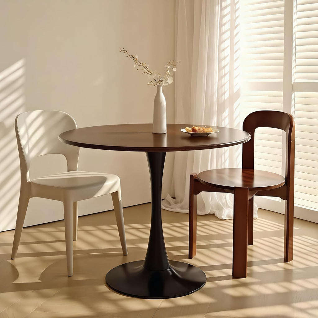 31.5' Tulip Table for 2-4 Persons Modern Round Dining Room Table, Mid-Century Modern Walnut Small Kitchen Table with MDF Wooden Top, Leisure Coffee Table for Living Room, Dining Room, Office