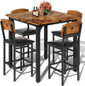 AWQM 5-Piece Dining Table Set, Dining Table Set for 4, Counter Height Table & 4 Bar Stools, Modern Kitchen Dining Set, with Upholstered Chairs, Compact Dining Set for Small Spaces (Walnut Color)