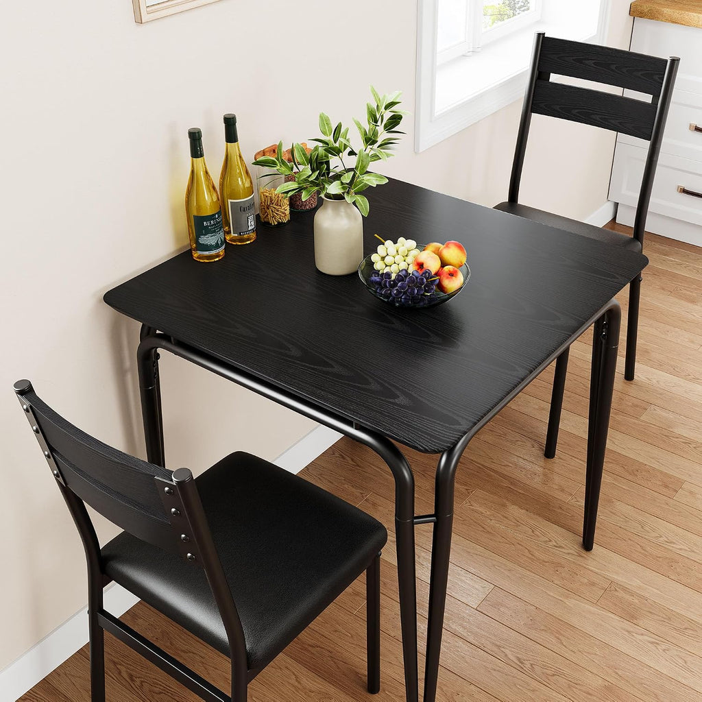 GarveeHome Dining Table for 2, Small Table and Chairs Set of 2, Square Dinette Set for 2, 3 Piece Kitchen & Dining Room Sets for Small Space (Black, Table with 2 Upholstered Chairs)