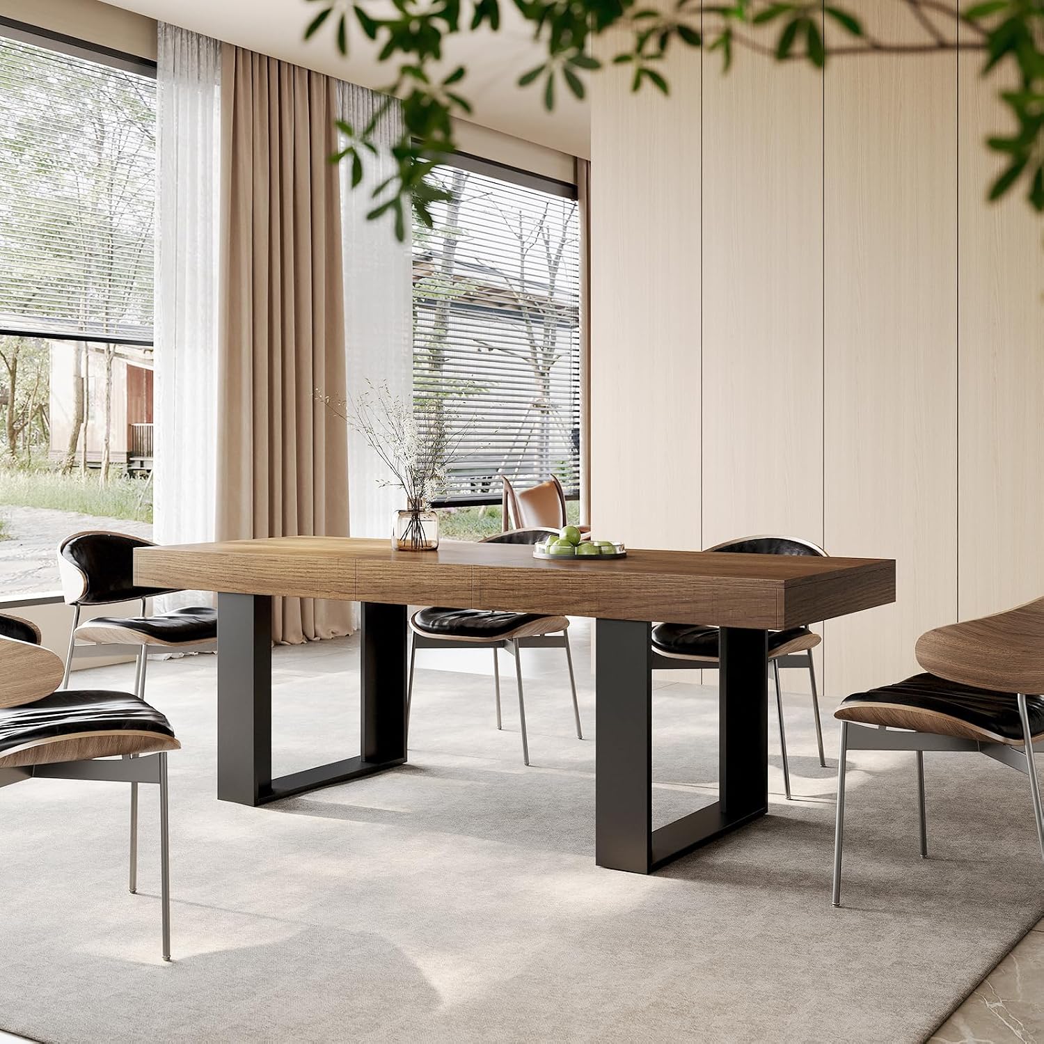 STHOUYN Farmhouse Rustic Extendable Dining Room Table for 8 10, 70.9' (86.6') x 31.5', Rectangular Dinner Table for 6-10, Mid Century Modern Expandable Retractable Wooden Kitchen Table (Brown)