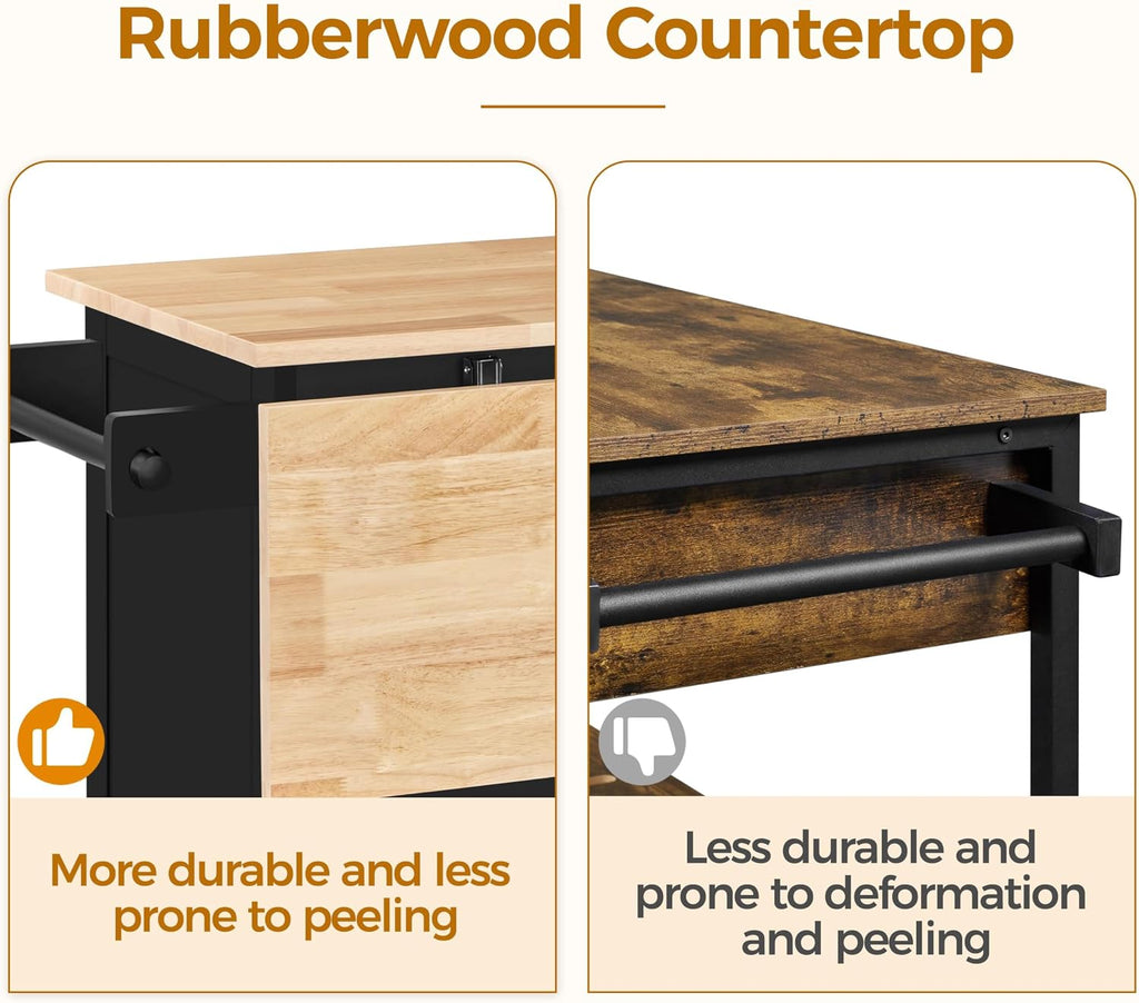 Yaheetech Kitchen Island Cart with Drop Leaf, 49' Rolling Island Table with Storage, Drawer, Kitchen Cart with Rubberwood Top, Detachable Towel & Spice Rack, Black