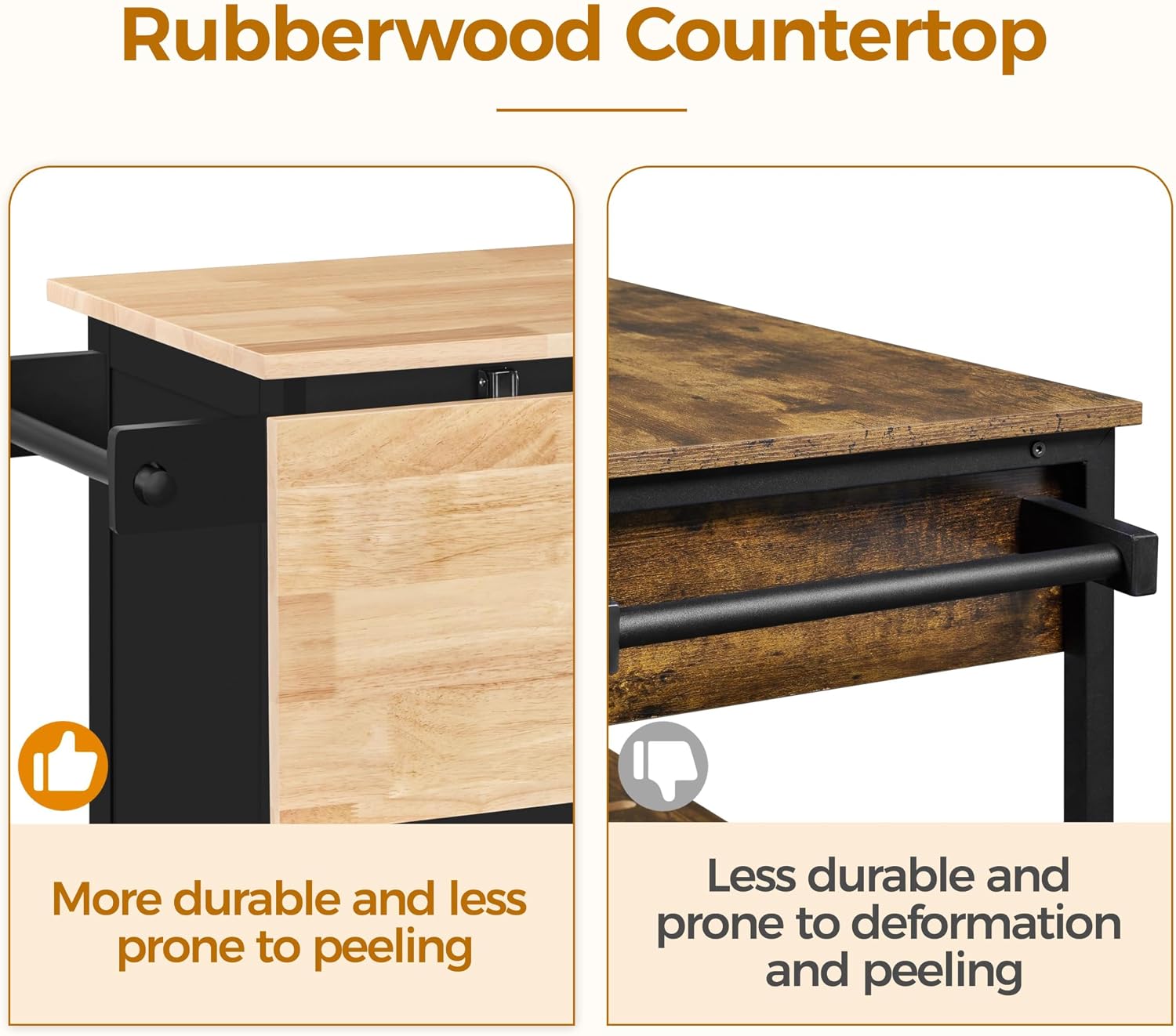 Yaheetech Kitchen Island Cart with Drop Leaf, 49' Rolling Island Table with Storage, Drawer, Kitchen Cart with Rubberwood Top, Detachable Towel & Spice Rack, Black