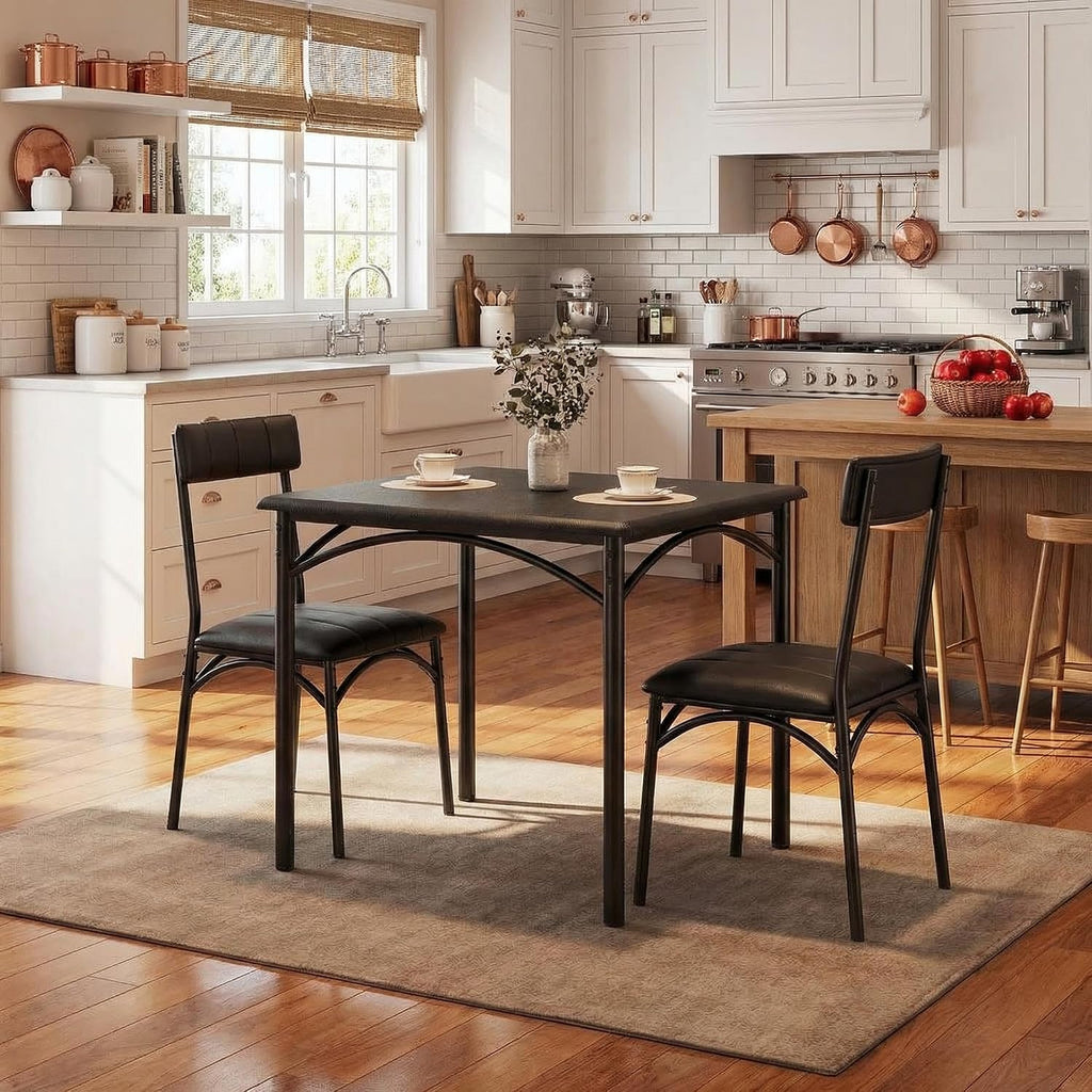 IDEALHOUSE Dining Table Set for 2, Kitchen Table and Chairs for 2 with Upholstered Chairs, 3 Piece Square Kitchen Table Set, Dining Room Table Set for Small Space, Apartment, Retro Black