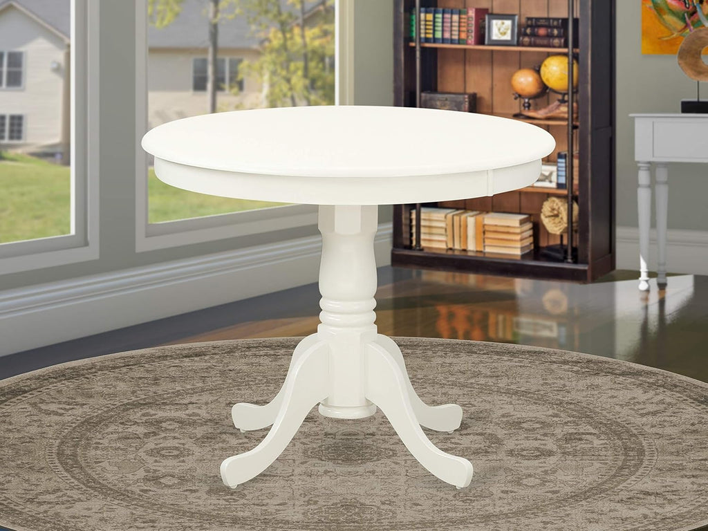 East West Furniture Antique 3-Piece Dining Set with Round Table in Linen White