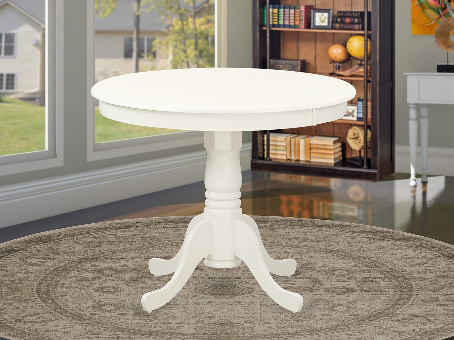 East West Furniture Antique 3-Piece Dining Set with Round Table in Linen White