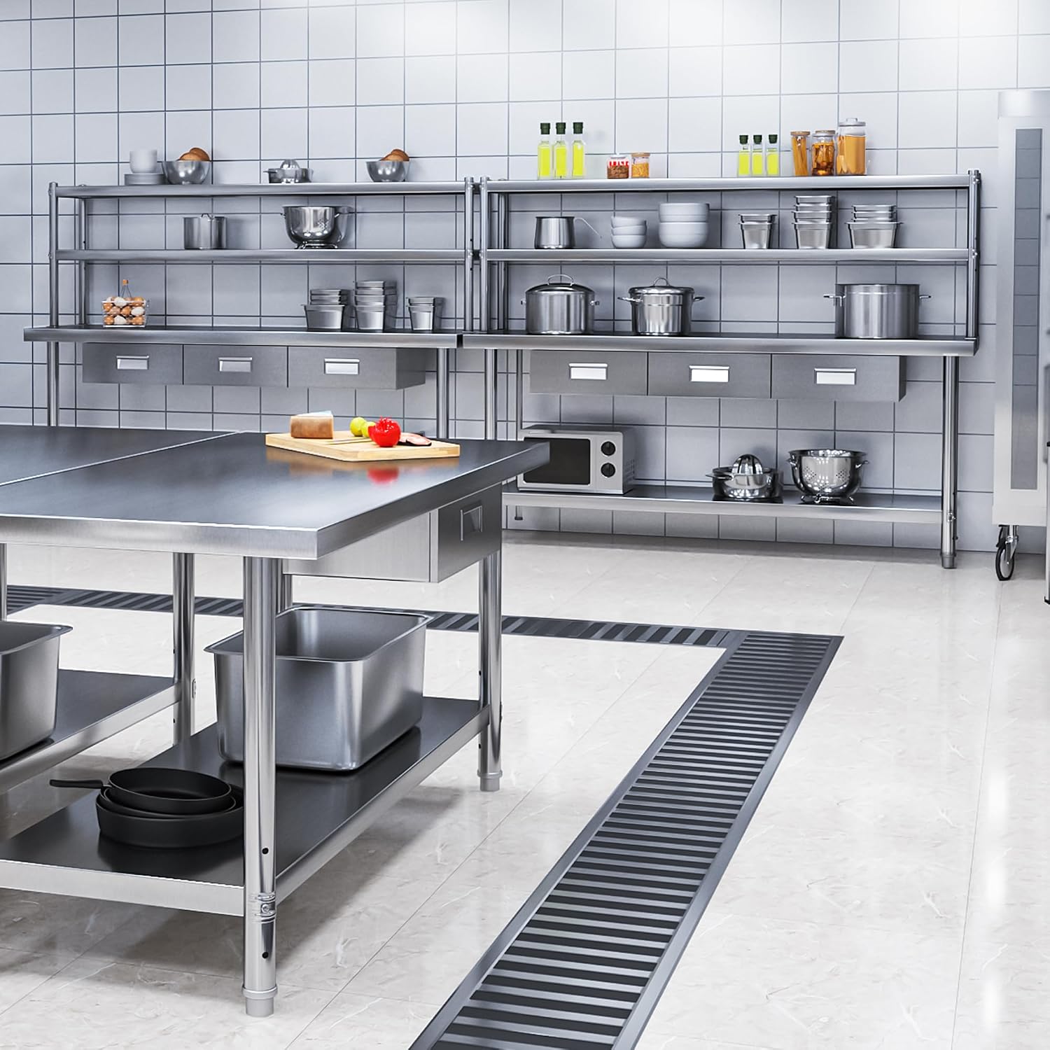 YITAHOME NSF Stainless Steel Table with Overshelves & Drawers, 72' X 24' Worktable with 72' X 12' Shelf & 3 Drawers, Metal Prep Workstation