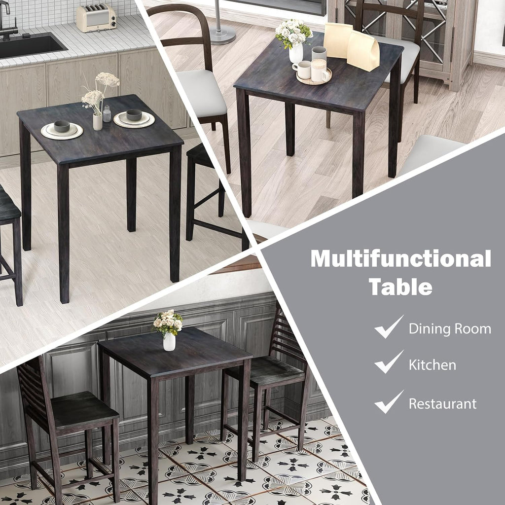 Giantex Square Dining Table with Solid Wood Frame, 220lbs Capacity, 30'x30'x36' Kitchen Table for 4-Person, Counter Height Bar Tables for Small Space, Dining Room, Living Room, Pub, Apartment, Grey