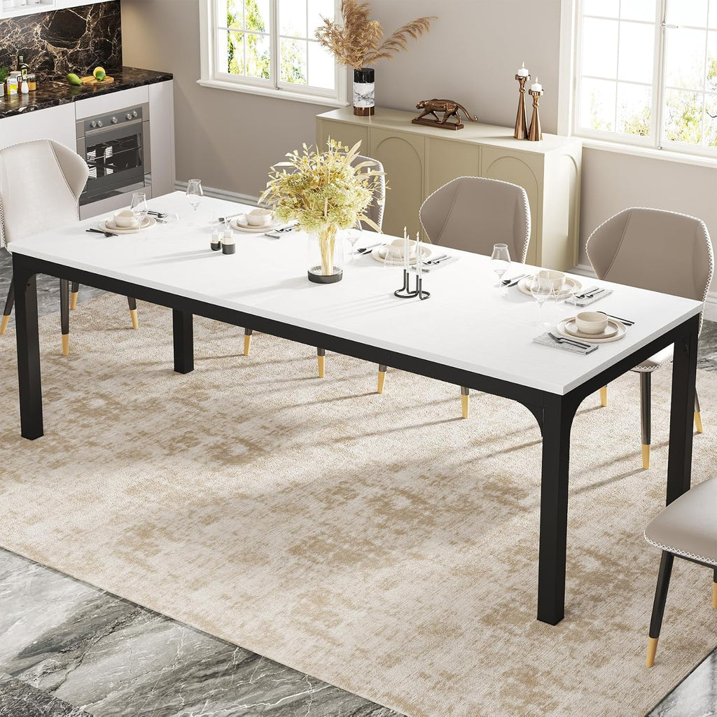 Tribesigns Dining Table for 6-8 People, 78-Inch Long Narrow Rectangular Dinner Table, 8 Seat Wood Kitchen Furniture for Dining Room (White+Black)