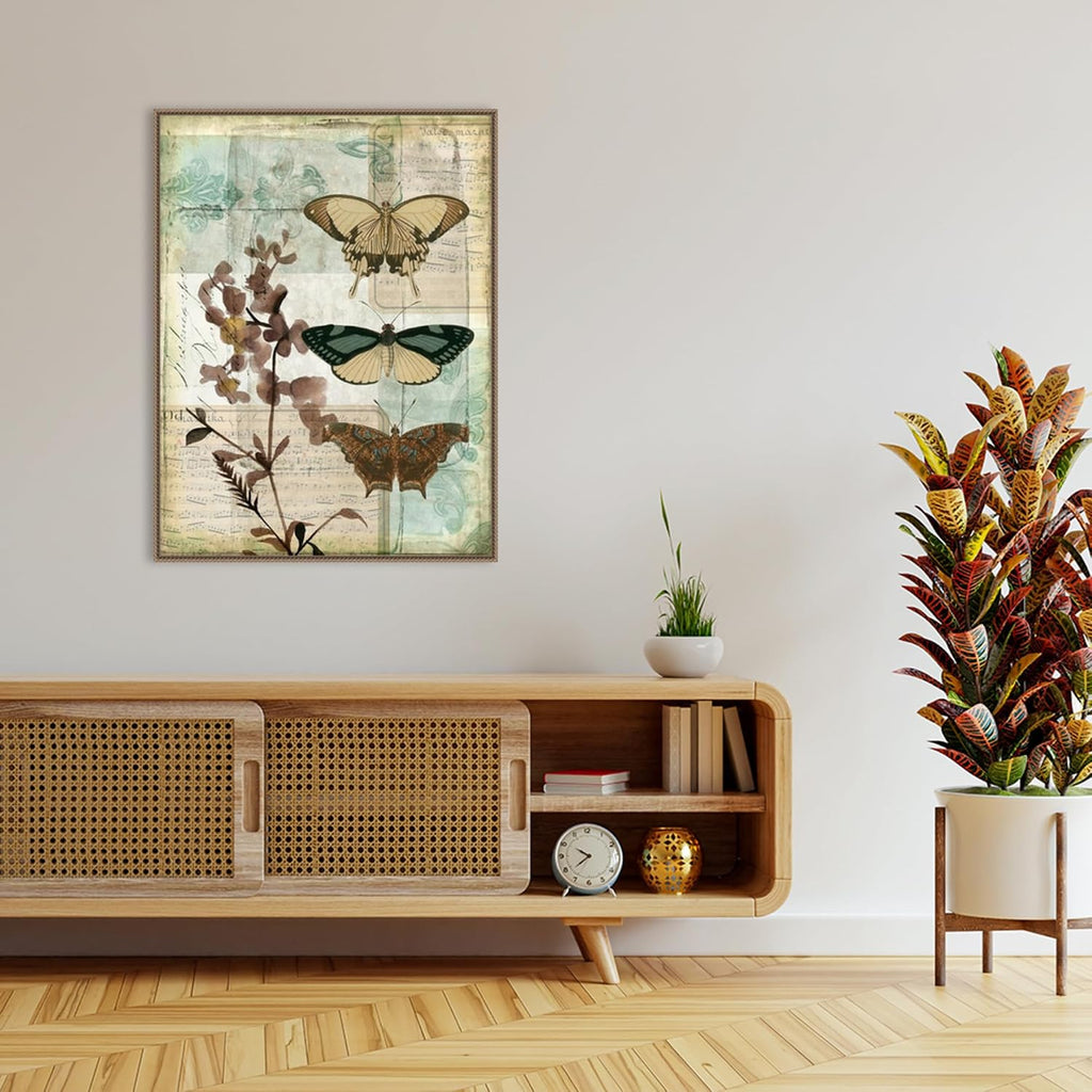 Amanti Art Framed Canvas Wall Art 42x32 Music Box Butterflies II by Jennifer Goldberger, Framed Wall Art Canvas, Animals Artwork, Traditional Decor, Oversize Poster Painting for Living Room, Bedroom,