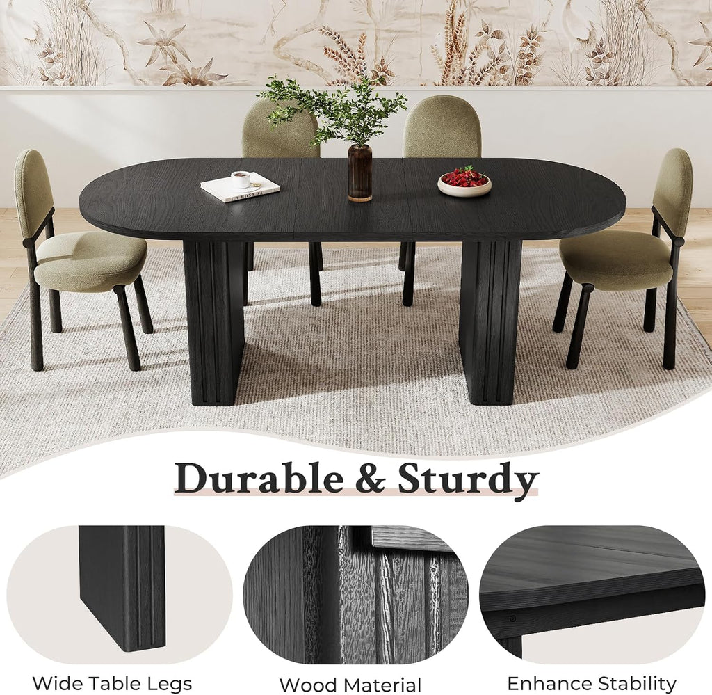 Zevemomo 62.99'-78.74' Oval Expandable Dining Table, Extendable Dining Room Table for 4-8 People with Wooden Strip Base, Modern Kitchen Table with Slide Metal Track, for Family Living Room-Black