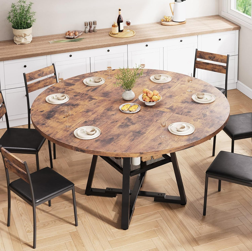 Jocoevol 51'' Round Dining Table for 6,Kitchen Dining Room Circle Dinner Pedestal Table,Space Saving Wood Kitchen & Dining Room Furniture (Vintage, 51In)