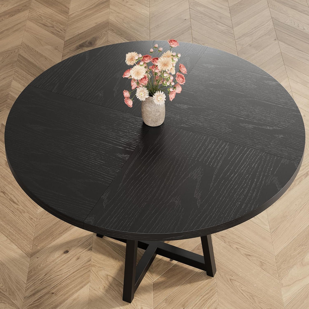 Garvee 47.2 in Round Dining Table for 4-6 People, Industrial Round Kitchen Table with Sturdy Metal Pedestal Base & Storage Shelf, Circle 4 Dinner Table for Dinner, Kitchen, Dining Room